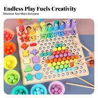 Fine Movement Skills Development Wooden Clip Bead Game Hand-Eye Coordination Chopstick Training Toy Early Education for Preschoolers