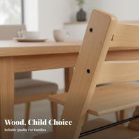 Solid Wood Adjustable Wooden High Chair Safe and Stable Wooden High Chair Ergonomic Design 5-Point Safety Harness for Toddlers, Babies 6+ Months, Mealtime, Study Room, Kitchen, Bedroom