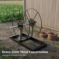 Hand Crank Hose Reel Stand Detachable Design Freestanding Irrigation Hose Winder Adjustable Width Heavy Duty Drip Tape Reel for Farmers, Farm, Orchard