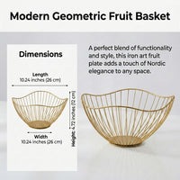 Fruit Bowl with Geometric Lotus Leaf Design for Dining Table, Metal Storage Basket for Kitchens, Iron Wire for Home