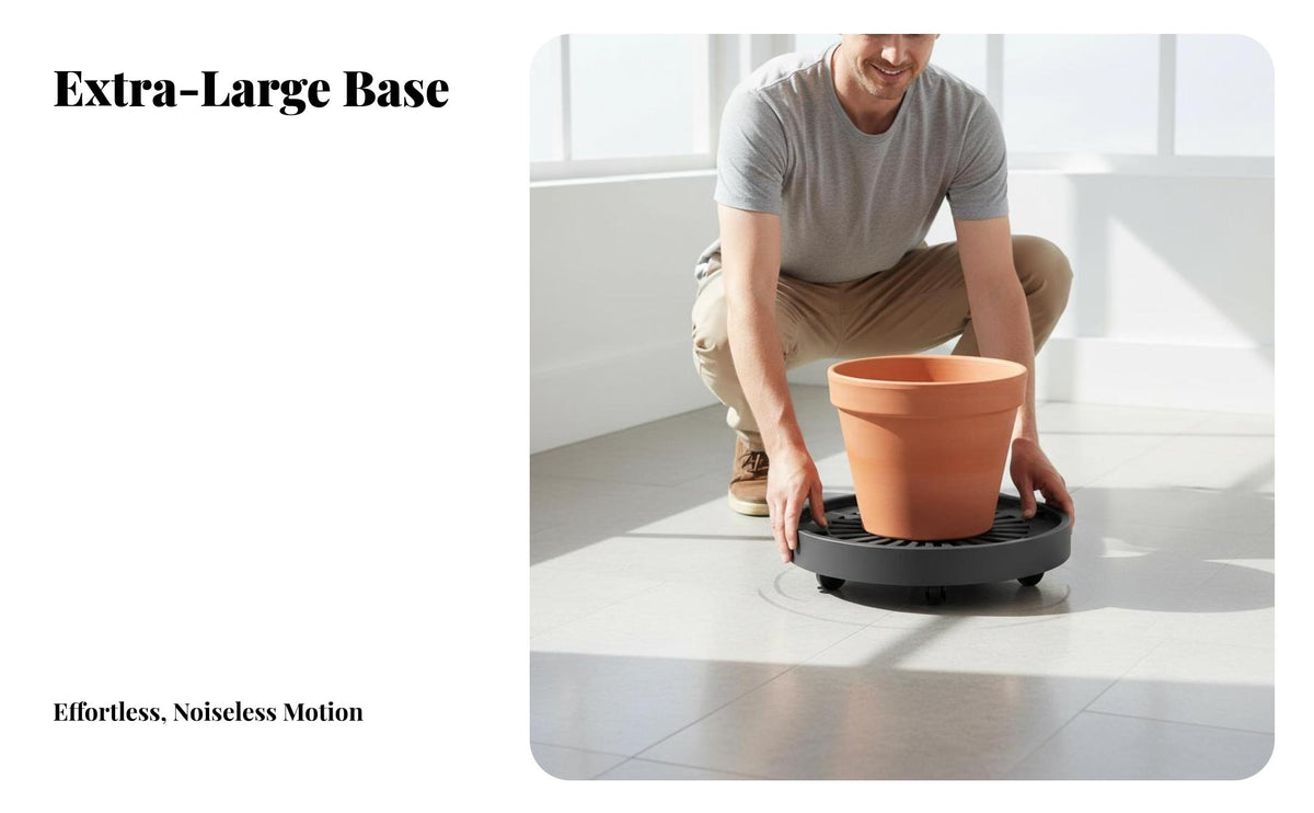 Round Plant Roller Base Water Reservoir Plant Pot Tray with Wheels Floor Pection Wheeled Planter Tray for Gardeners, Seniors, Indoor, Patio, Garden