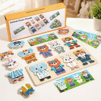 Educational Animal Dress-up Puzzle Matching Wooden Puzzle with Board Easy to Handle Toy Preschool for Classroom