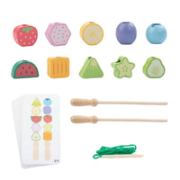 Fine Movement Skills Wooden Fruit Lacing Toy Hand-Eye Coordination Fruit Threading Toy Educational Wooden Threading Beads Color Matching for Toddlers, Kids, Babies, Preschool, Kindergarten