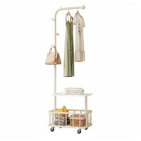 Double Layer Coat Stand Rolling Storage Basket Space Saving for Entryway