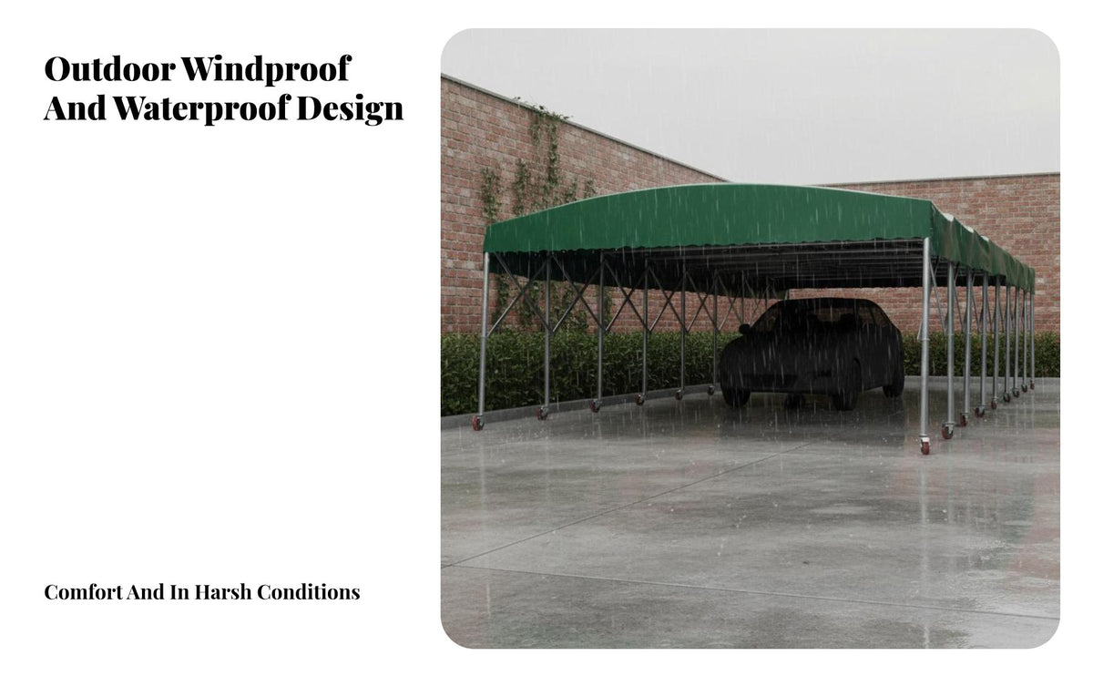 Retractable Wheeled Cover Waterproof Retractable Carport with Casters Anti Outdoor Shelter for and and Marketplace Vendors, Car Owners, Outdoors