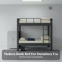 Steel Bunk Bed Raised Guardrail Dormitory Bunk Bed Built-in Ladder Bedroom Furniture for Students, Workers, Dorm Room, Hostel, Apartment