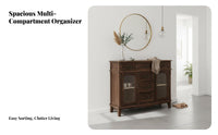 Chinese design Rattan Door table Large Capacity 2-Door Rattan Cabinet Vintage Design Sideboard sturdy Wood Legs for home dwellers, Renters, Dining Room, Entryway, Hallway, Kitchen