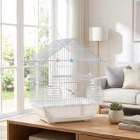 House Roof Small Bird Cage, Iron Wire Parakeet Cage for Budgie Parakeet, Secure Finch Cage with Removable Tray, Habitat for Finch Canary and Pets