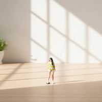 1/64 Striped long-sleeved girl Tiny Standing Figurine Decorative Toy for Hobbyists, Diorama