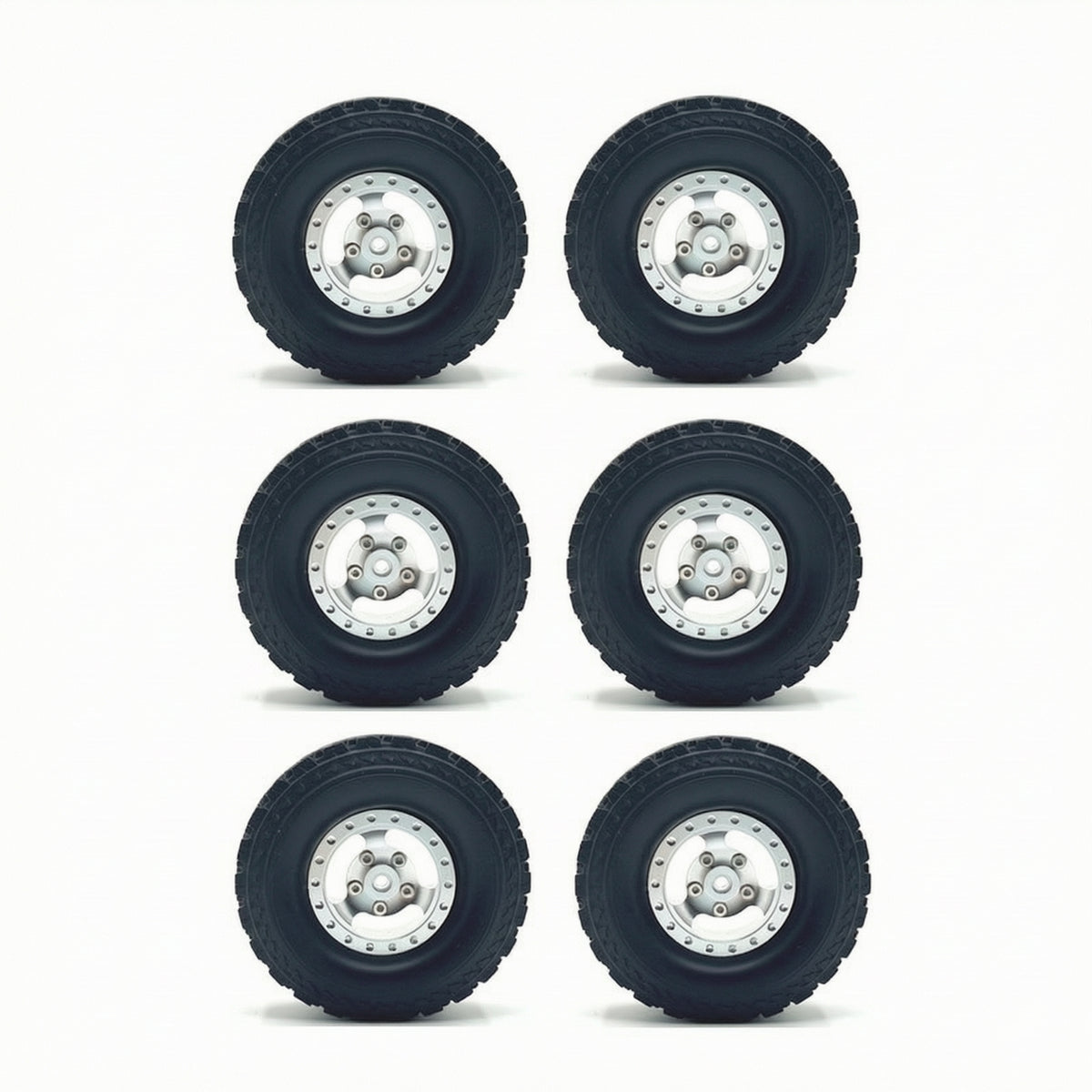 6 Pieces 1:12 1:16 RC Wheel and Tire Set Rugged Surface Design RC Wheels with Metal Hubs Rough-Terrain