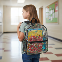 Kids Cartoon Print Transparent PVC Backpack for School and Casual Use
