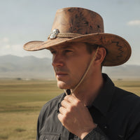 Cowboy Hat with Chin Cord Wide Brim Western Hat with Cranium Ornament Adjustable for Men, Women, Festivals, Outdoor Travel, Riding
