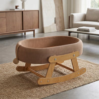 Elevated Cat Bed Rocker with Wood Frame, Silicone Breathable Cat Lounger for Indoor Cats, Universal Season Sleeping and Playing Oval Cradle