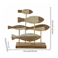 Mediterranean Fishes Decor Carved Fishes Ornament Set Handmade Coastal Wood Figurine Set for TV Cabinet, Desktop, Display Shelf