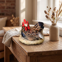Realistic Chicken Figurine with Nest Farmhouse Hen Statue with Nest Feather-Textured Chicken Ornament Lifelike for Seasonal Arrangements, Photo Props