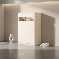 Multi-Layer Design Modern Shoe Rack Cabinet Built-in Accent Light Entryway Storage Bench for Balcony