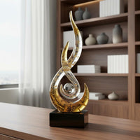 Light Luxury Design Transparent Wave Figurine Elegant Centerpiece Gold Foil Swirl Ornament Good Fortune Symbol for Living Room, Wine Cabinet