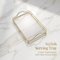 Decorative Tray Acrylic with Metal Handles and Striped Pattern, Serving for Coffee Table and Vanity Rectangular with for Kitchen