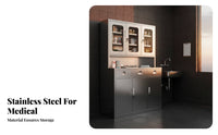 Rust-Proof Stainless Steel Medical Cabinet Anti Medical Facility Supply Cabinet Easy to Clean Glass Door Medicine Safe Lockable with Key for Hospital, Pharmacy, Oral Health Office, Laboratory