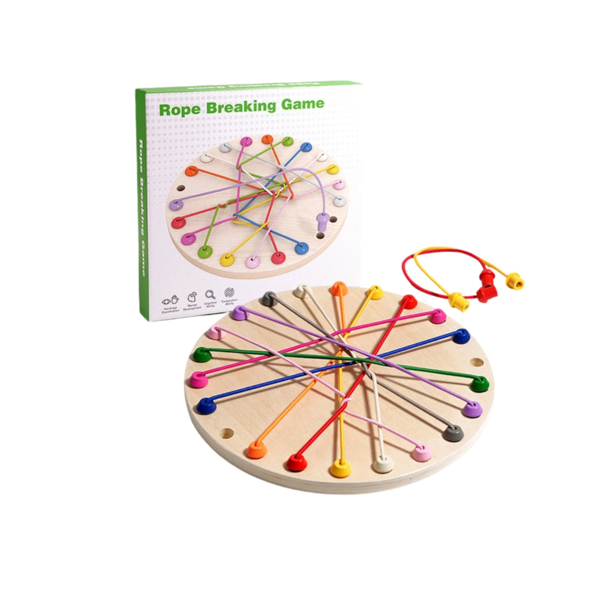 Rope Untangling Puzzle Brain-Teasing Rope Puzzle with Cords Untangling Game Colorful Toy Natural Wood for Children, Playroom