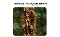 Resin Altar Idol Intricate Details Deity with Owls Statue Wood-Like Finish Winged Deity Plaque for Pagans, Witches, Garden, Meditation Space