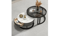 2 Pieces Coffee Table Set with Storage Modern Coffee Table with Storage Drawers Strengthened Glass for Apartment