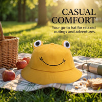 Cartoon Frog Bucket Hat for Kids and Adults, Wide Brim Sun Protection, Cute Embroidered Fisherman Style Beach Wear for Boy Girl Swim