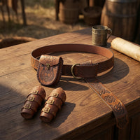 3 Pieces Renaissance Accessories Belt with Pouch and Bracers Medieval Costume Accessory Ensemble Vintage-Vintage-Themed Cosplay Battle Gear