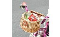 Handwoven Kids Front Bike Basket Natural Woven Wicker Bike Basket Lined Faux Leather Straps for Children