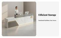 1 Piece Reception Desk Modern Front Desk Commercial Counter Double-layer Countertop Engineered Wood with LED Lighting and Storage Suitable for Salons Barbershops Shops Lobbies