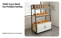 Bakery Display Rack Spacious Storage Bread Display Stand Heavy-Duty Multi-Tier Shelf with Cabinet for Retailers, Supermarket, Cafe, Convenience Store