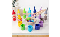Hand-Eye Coordination Ball and Cup Game Fine Movement Skill Development Color Sorting Toy Natural Wood for Preschoolers, Toddlers