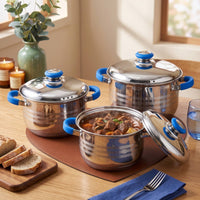 3 Pieces Stock Pot with Lid Even Heating Stainless Steel Pot Mirror Polished Cookware for Home Cooks