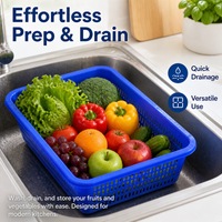 Red Square Kitchen Sieve, Stackable Pantry Storage Containers, Fridge Storage Containers for Produce, Perforated Vegetable Basket