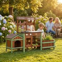 Wooden Outdoor-Pretend Kitchen Storage Space Pretend Cooking Playset Round Knobs Infant Toy