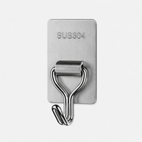 Stainless Steel Adhesive Hooks 5 Pack, Heavy Duty Utility Hooks for Kitchen Wall, Towel Hooks for Shower Tile, No Drill Wall Hooks for Homeowners