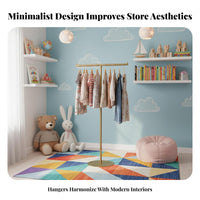 High and Low Configuration Island Display Rack Shiny Finish Gold Clothing Display Shelf Modern Design Gold Clothing Rack with Shelf Easy to Assemble for Retailers, Shopkeepers, Retail Space, Showroom