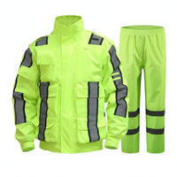 Long-Lasting Reflective Rain Suit Windproof High Visibility Rain Suit Adjustable Fit Fluorescent Safety Jacket and Pants Taped Sealed Seams for Road Workers, Emergency Responders, Cyclists, Roadside Work, Construction Sites