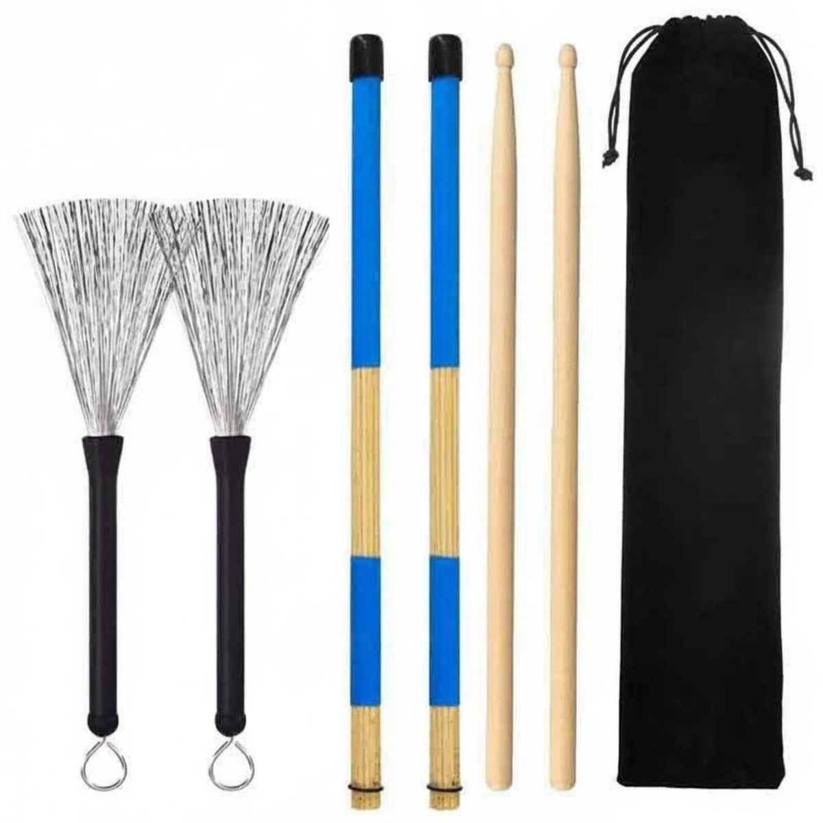 7 Pieces Drum and Brush Set Versatile Sound Options Retractable Wire Drum Brushes Includes Storage Bag Percussion Accessory for Practice Practice Time