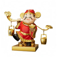 Wealth Ornament Red and Gold Finish Fortune God Figurine Stable Base Home Decor