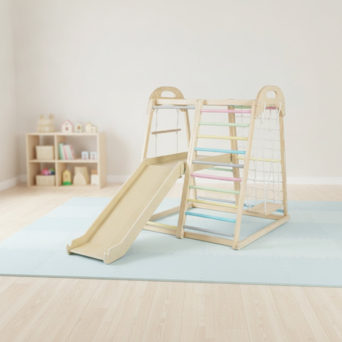 Climbing Frame with Slide Educational Indoor Playground with Slide Compact Wooden Activity Gym for Young Children, Children, Playroom, Nursery