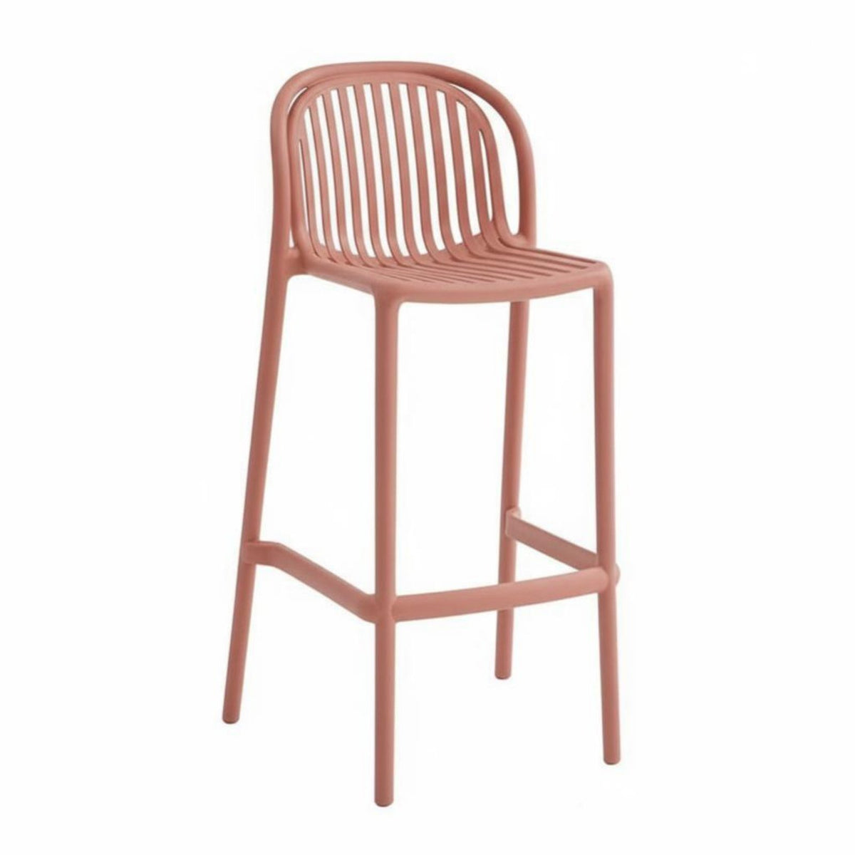 Nordic Design Stackable Slatted Back High Stool Indoor & Outdoor Use High-Back Bar Stool Minimalist Aesthetic Counter Chair Lightweight for Homeowners, Business Owners, Entertainers, Kitchen, Patio, Balcony, Breakfast Nook