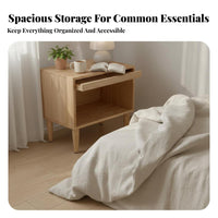 Nordic Inspired Rattan Bedside Table Japanese Design Rattan Bedside Cabinet Minimalist Design Nightstand Sturdy Construction for Apartment Dwellers, Homeowners, Interior Decorators, Bedroom, Homestay, Entryway