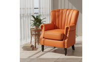Retro Design Studded Single Sofa Nailhead Trim Vintage Design Lounge Chair Solid Wood Legs High Back Armchair Scratch Resistant for Balcony, Bedroom, Home Office, Reading Nook