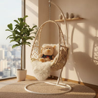 Hanging Basket Chair Woven Hanging Chair with Cushion Padded Furniture for Adults, Teens, Balcony, Bedroom, Living Room