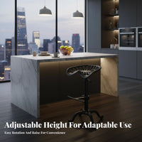 mechanical design Adjustable Saddle Stool Vintage Design Backless Saddle Stool rotating Function Counter Chair With Footrest for Bar Owners, Homeowners, Adults, Coffee Shop, Restaurant, Kitchen, Dining Room