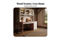 Wooden Desk Bookshelf Combo Multi-Functional Unified Computer Desk and Bookcase Versatile Solid Wood Writing Table with Cabinets for Teens, Bedroom