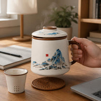 Ru Kiln Ceramic Mug with Lid and Infuser, Chinese Style Office Tea Cup Gift Set