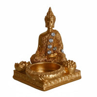 Intricate Details Buddha Tealight Holder Jeweled Accents Meditating Buddha Figurine Spiritual Decor Tabletop Statue Artisanal Look for Buddhists, Meditation Practitioners, Mindfulness Practice Enthusiasts, Living Room, Office, Entryway