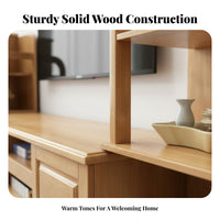 Sturdy Construction Extendable TV Cabinet Versatile Chinese Aesthetic Media Cabinet Rounded Corners Solid Wood Entertainment Unit Easy Assembly